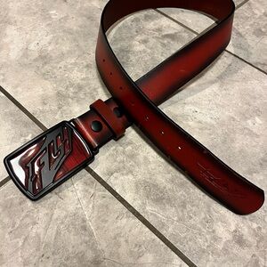 Fly Red Leather Belt with Logo Buckle